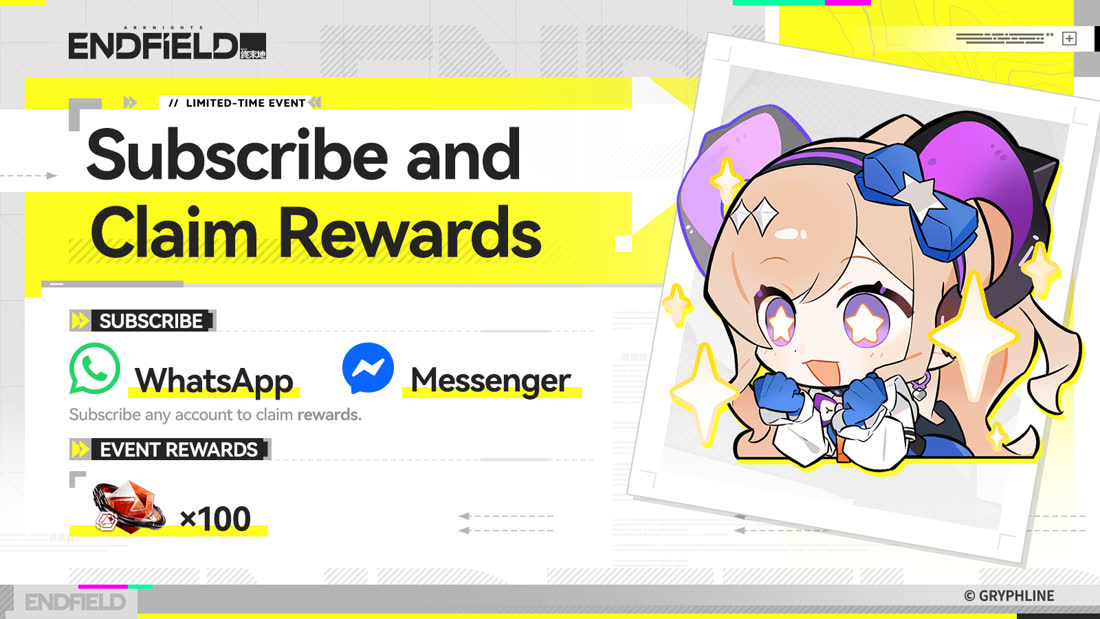 Official Endfield limited-time event banner: subscribe on official channels and claim in-game rewards